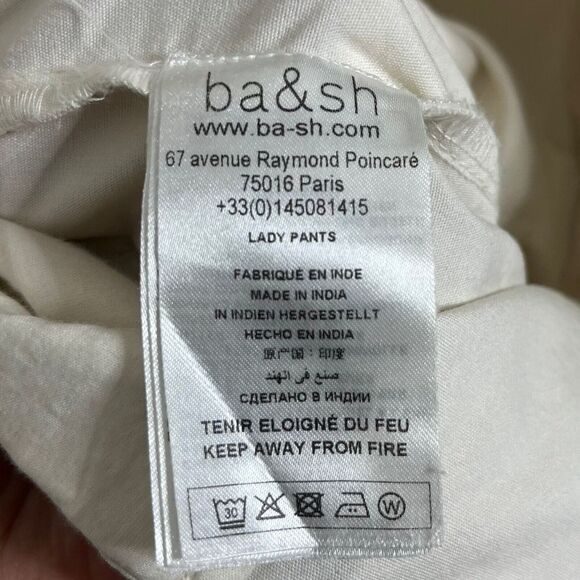 ba&sh Ecru Cotton Stone Pants Women’s Size Small Cropped Paperbag High Rise - Picture 8 of 14